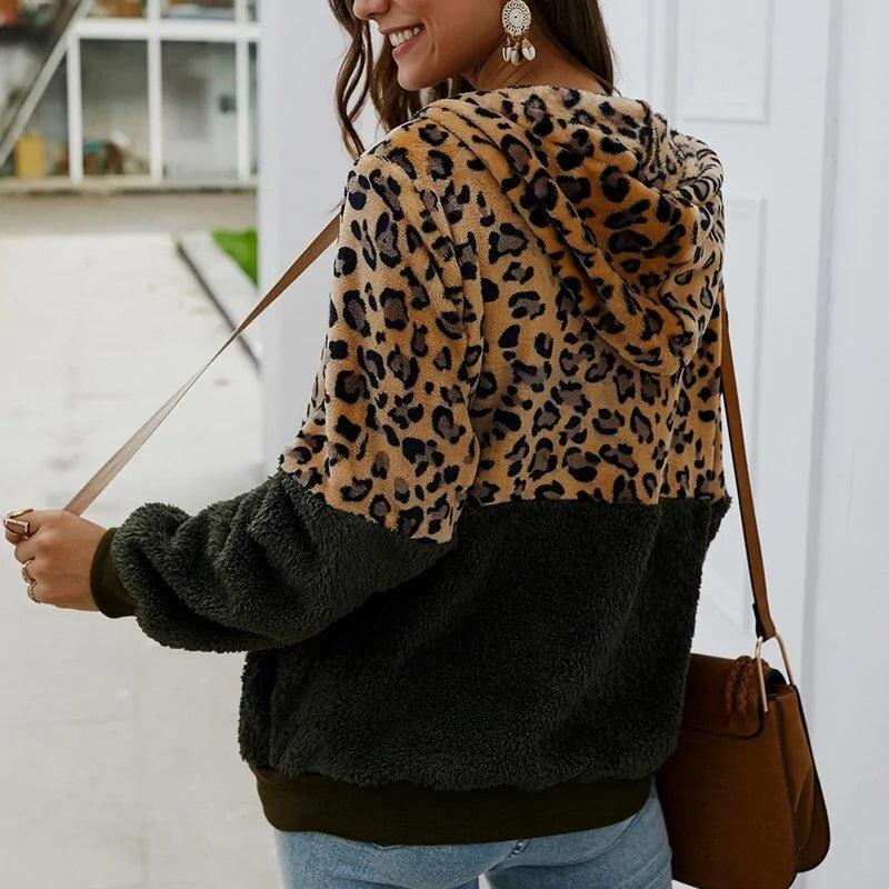 Soft Leopard PrintFur Hoodie Coat