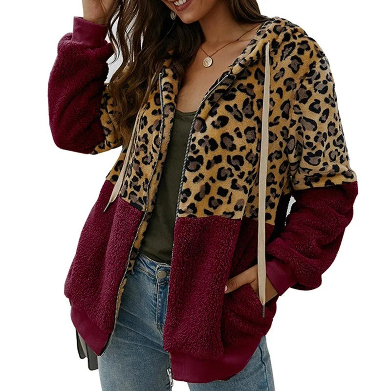 Soft Leopard PrintFur Hoodie Coat