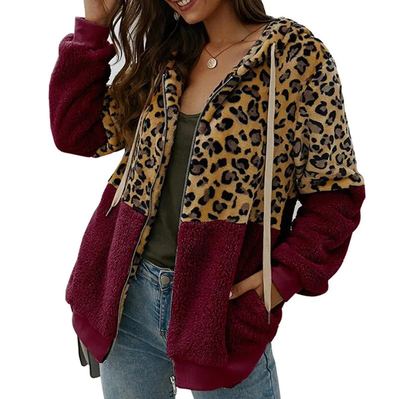 Soft Leopard PrintFur Hoodie Coat