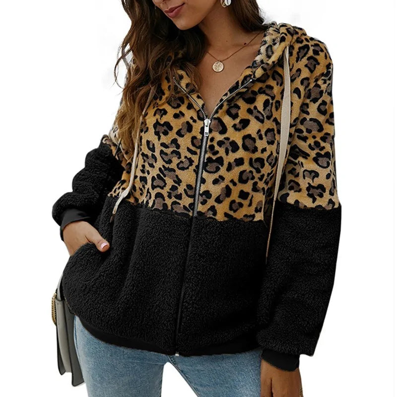 Soft Leopard PrintFur Hoodie Coat